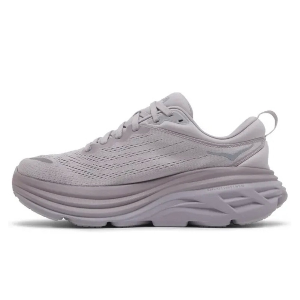 Hoka Bondi 8 running shoes in lilac marble color
